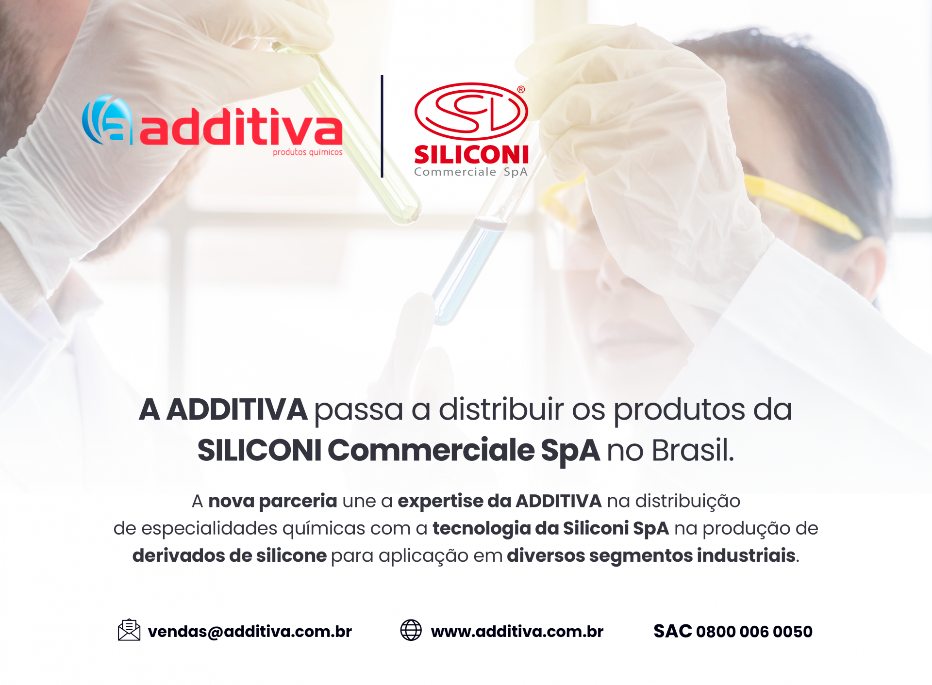 ADDITIVA fecha acordo para a distribuição do portfólio de derivados de silicones da SILICONI SpA.